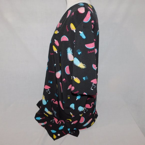 White Cross Womens 2XL Scrub Top Shirt Black Flamingos Popsicle pineapple Summer - Picture 8 of 9